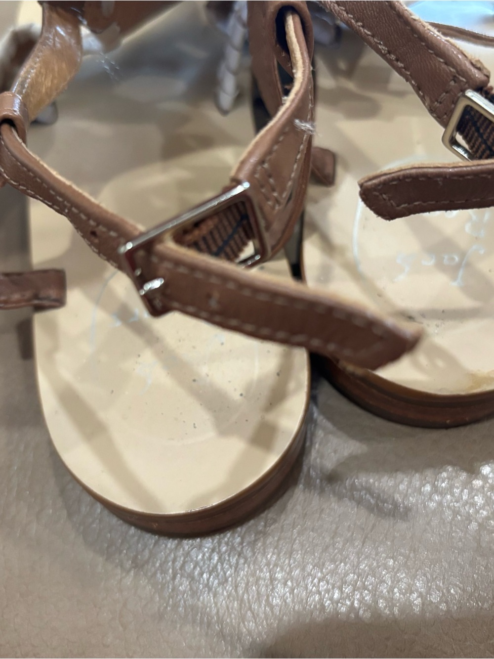 Jack Rogers Tan Leather T-strap Sandals with White Whipstitch - Picture 5 of 8
